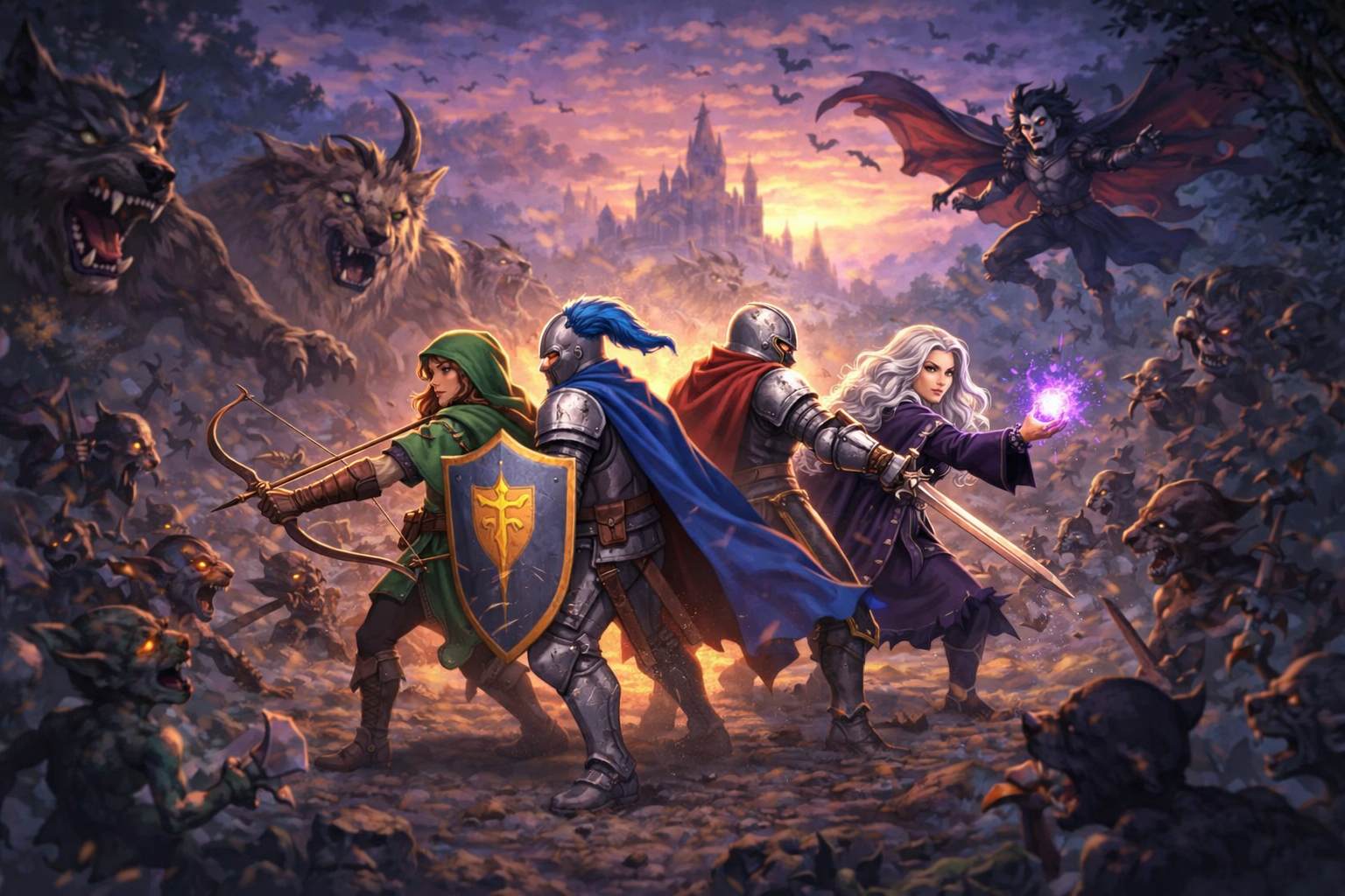 The King's Search — concept art: party of adventurers searching a procedural map